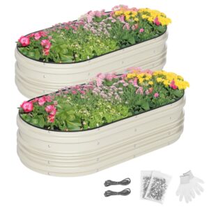 WORKPRO 4x2x1ft Galvanized Raised Garden Bed Set, Rust & Corrosion Protection, Easy Assembly, Safe Edge, Ideal for Vegetables & Flowers, White, 2 Pcs