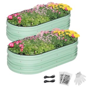 WORKPRO 4x2x1ft Galvanized Raised Garden Bed Set, Rust & Corrosion Protection, Easy Assembly, Safe Edge, Ideal for Vegetables & Flowers, Green, 2 Pcs