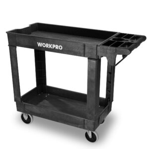 WORKPRO 500 LBS 2-Tier Utility Service Cart, Rolling Tool Cart with 360&deg; Swivel Locking Casters, 39"x17"x33" PP Plastic Work Station for Garage & Home