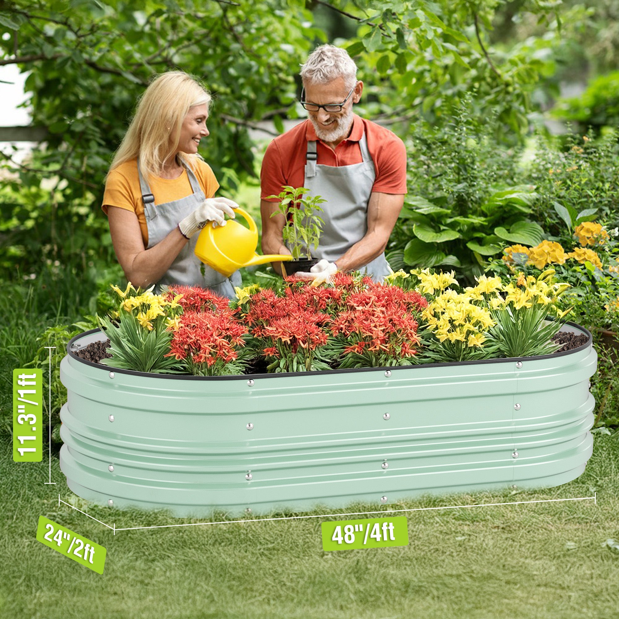 WORKPRO 4x2x1ft Galvanized Raised Garden Bed Set, Rust & Corrosion Protection, Easy Assembly, Safe Edge, Ideal for Vegetables & Flowers, Green, 2 Pcs - Image 4