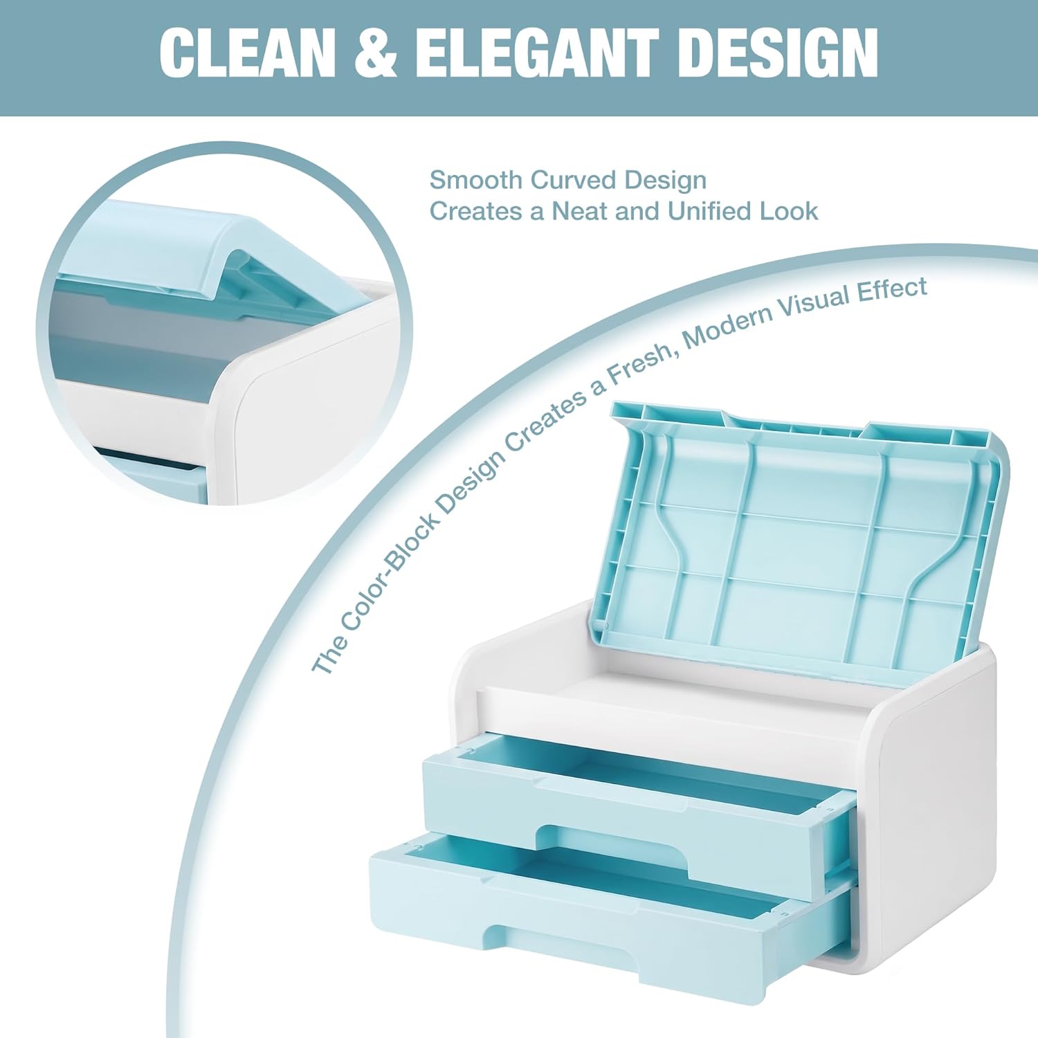 WORKPRO Mini Plastic Tool Box with 2-Drawer, Macaron Blue and White - Image 3