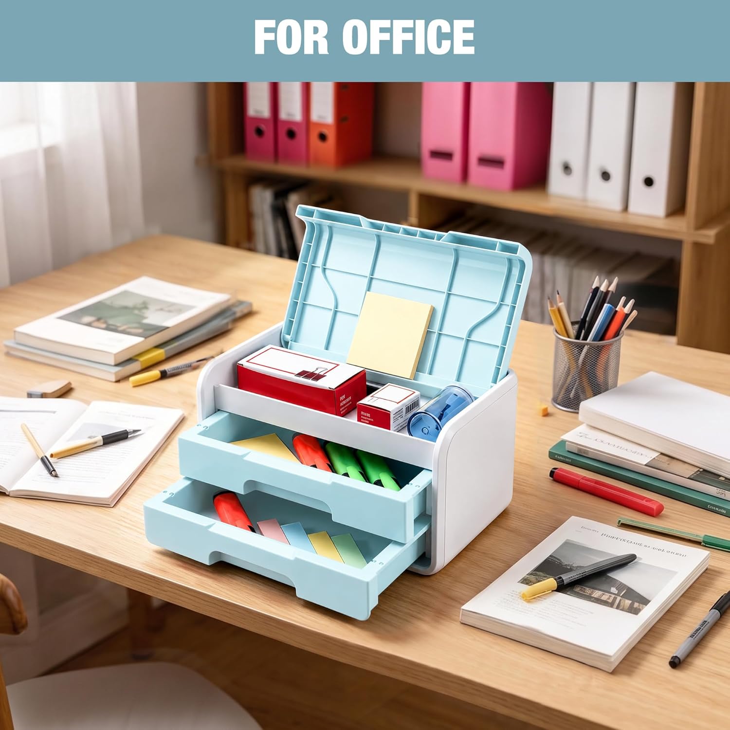 WORKPRO Mini Plastic Tool Box with 2-Drawer, Macaron Blue and White - Image 4