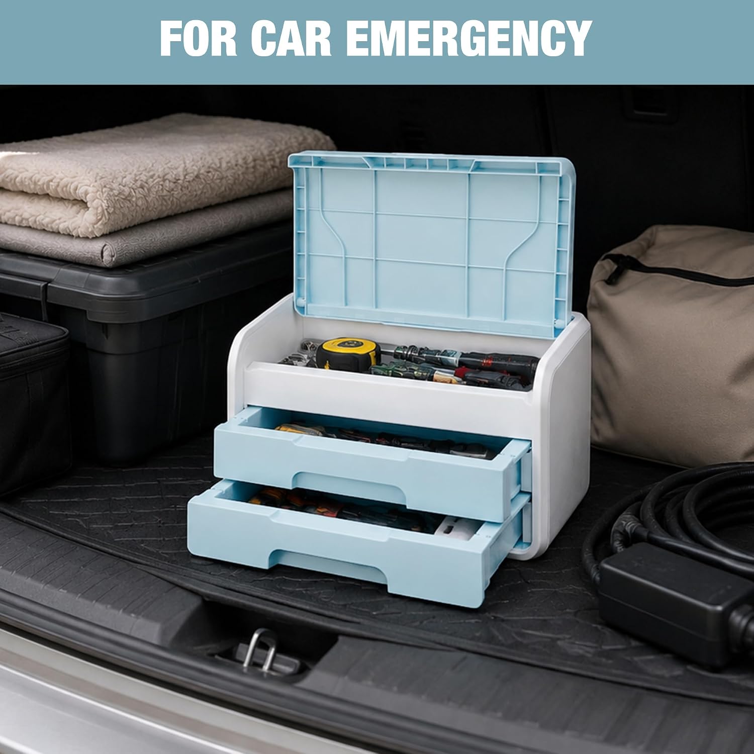WORKPRO Mini Plastic Tool Box with 2-Drawer, Macaron Blue and White - Image 9