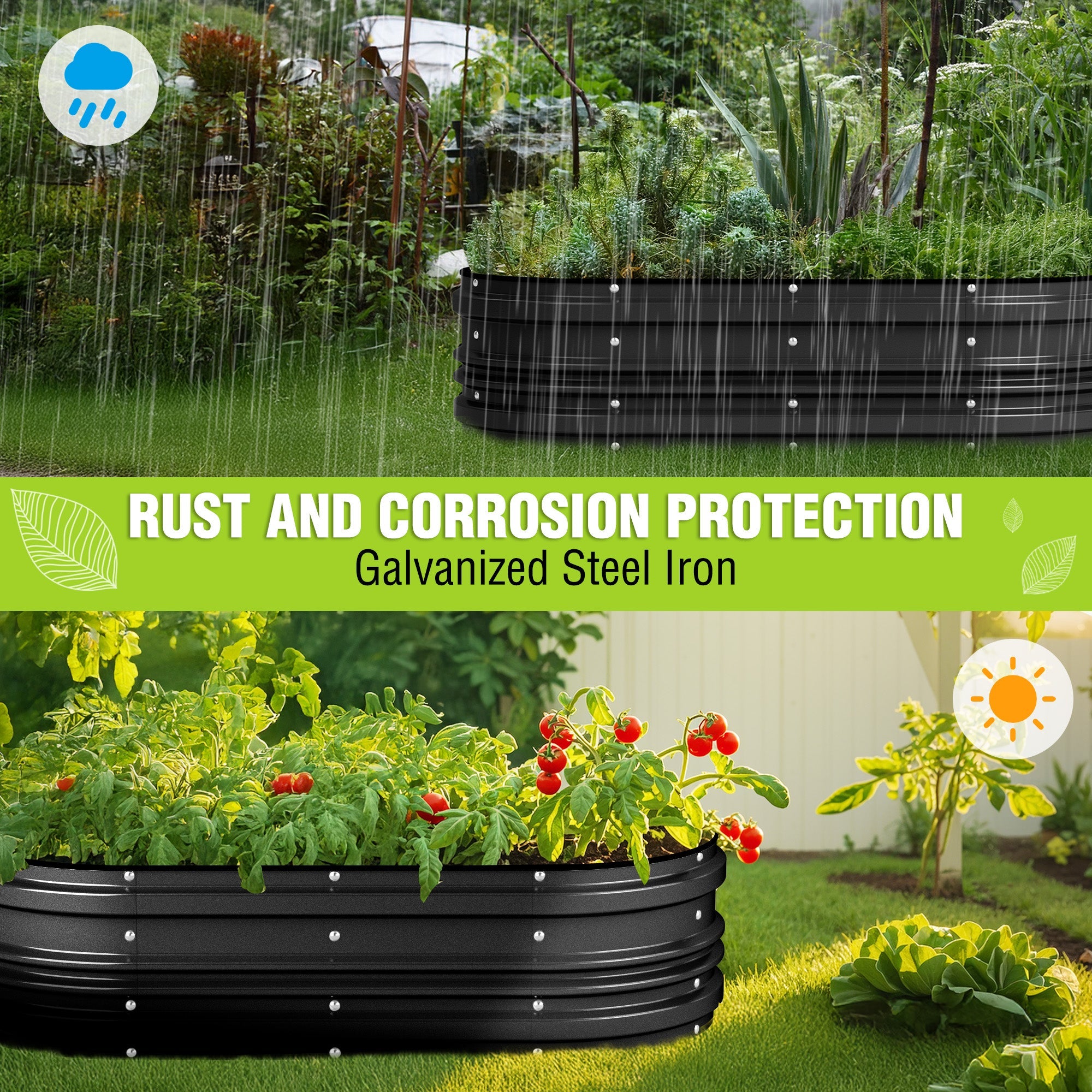 WORKPRO 4x2x1ft Galvanized Raised Garden Bed Set, Rust & Corrosion Protection, Easy Assembly, Safe Edge, Ideal for Vegetables & Flowers, Black, 2 Pcs - Image 9