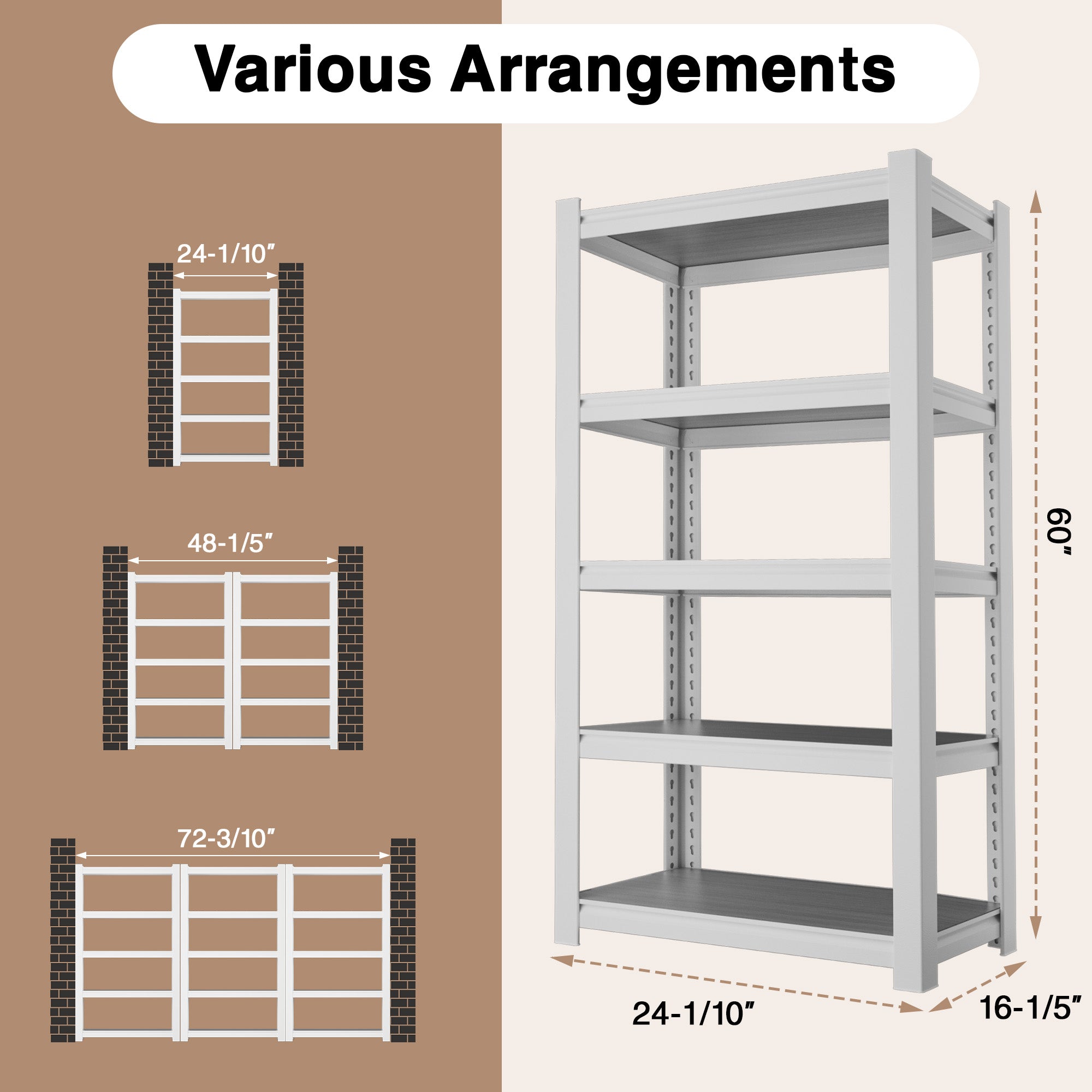 WORKPRO 5-Tier White Adjustable Boltless Garage Storage Shelving Unit, 24-1/10" ,3000lbs load Capacity - Image 2
