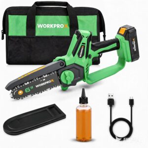 WORKPROX 20V Cordless 6 inch Electric Mini Chainsaw with Type-C Fast Charging 2.0Ah Battery