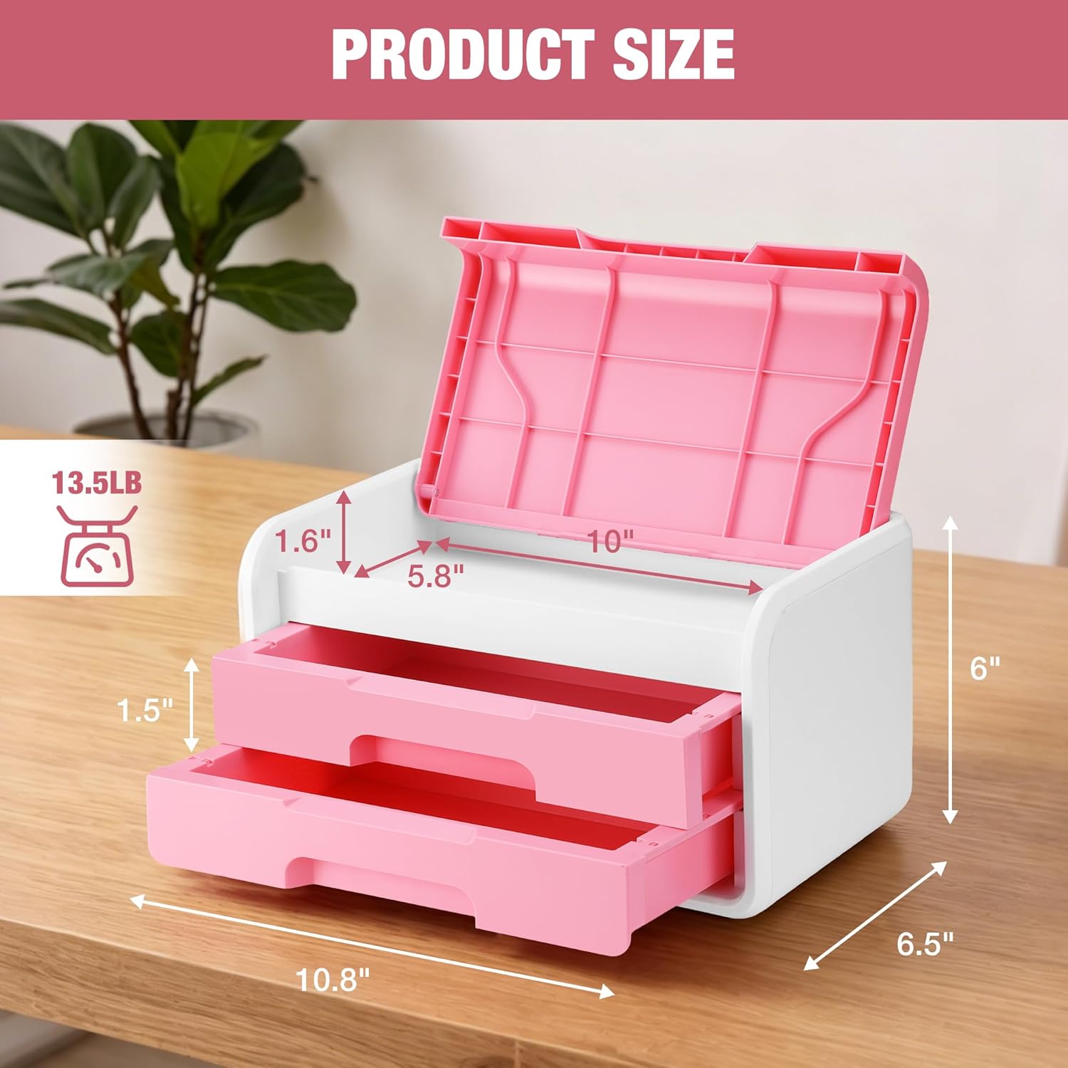WORKPRO Mini Plastic Tool Box with 2-Drawer, Pink and White - Image 2