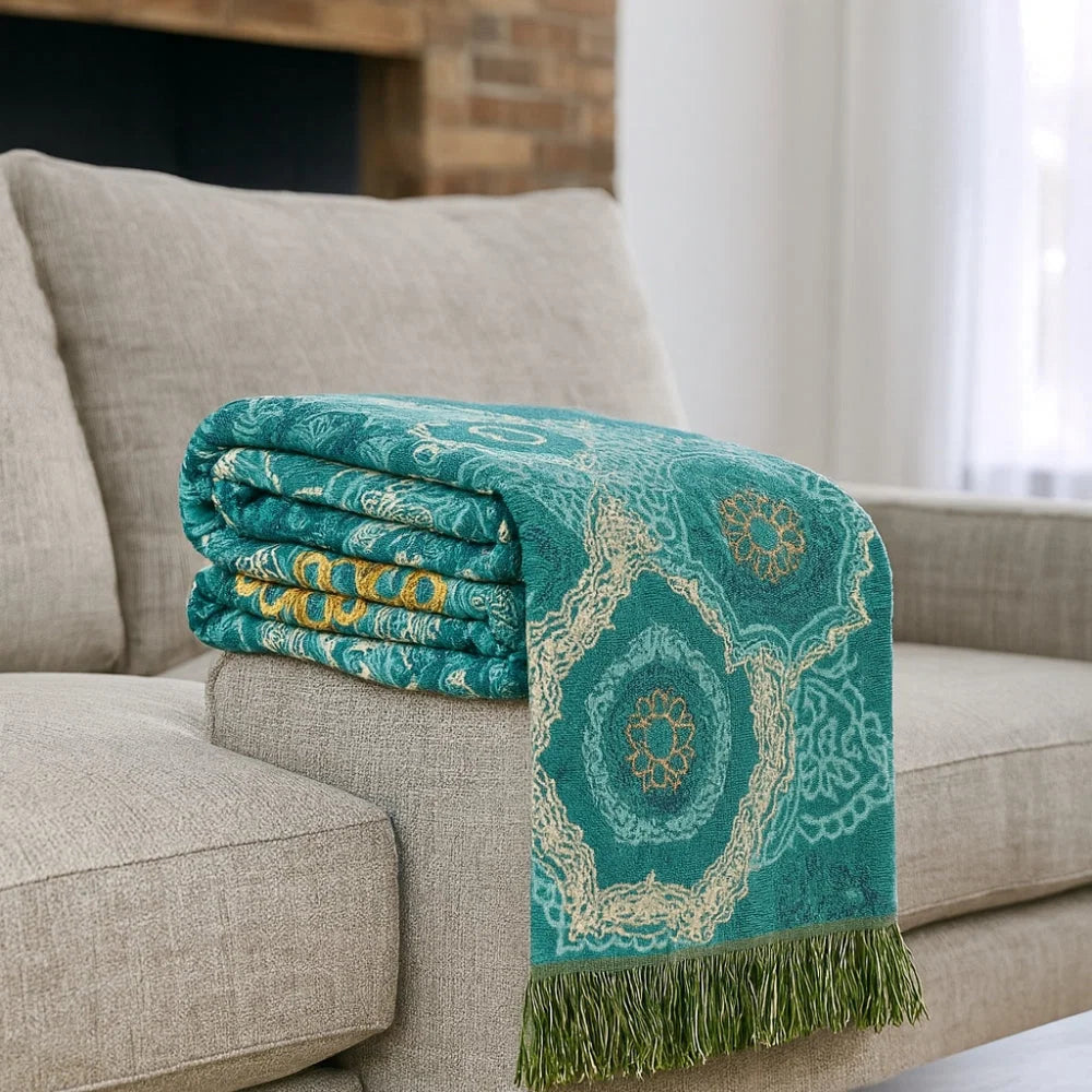 Blanket Teal Mandala Cotton Machine Washable - Image 3