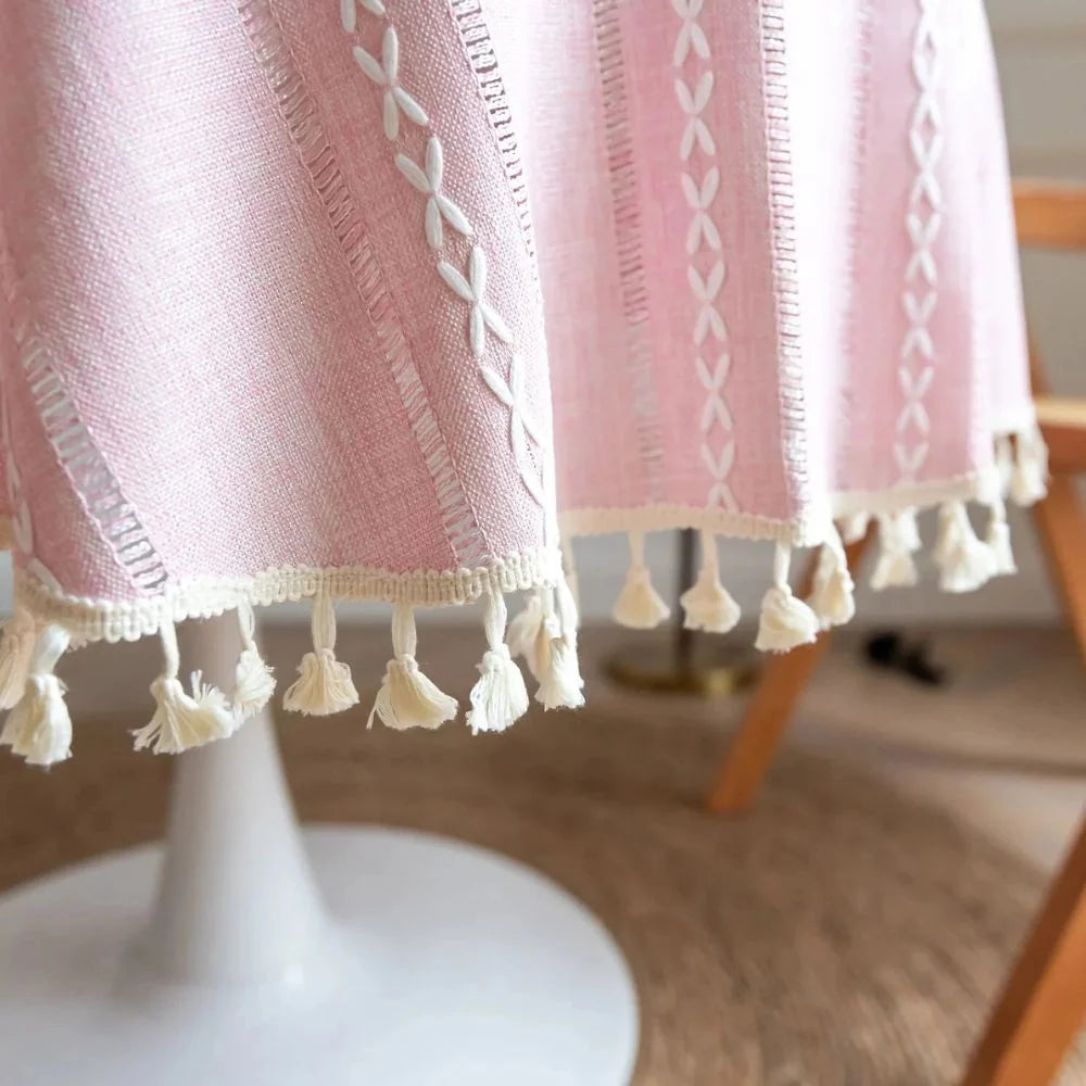 Round Tablecloth Leaf Embroidery Microfiber Machine Washable & Quick-Drying - Image 2