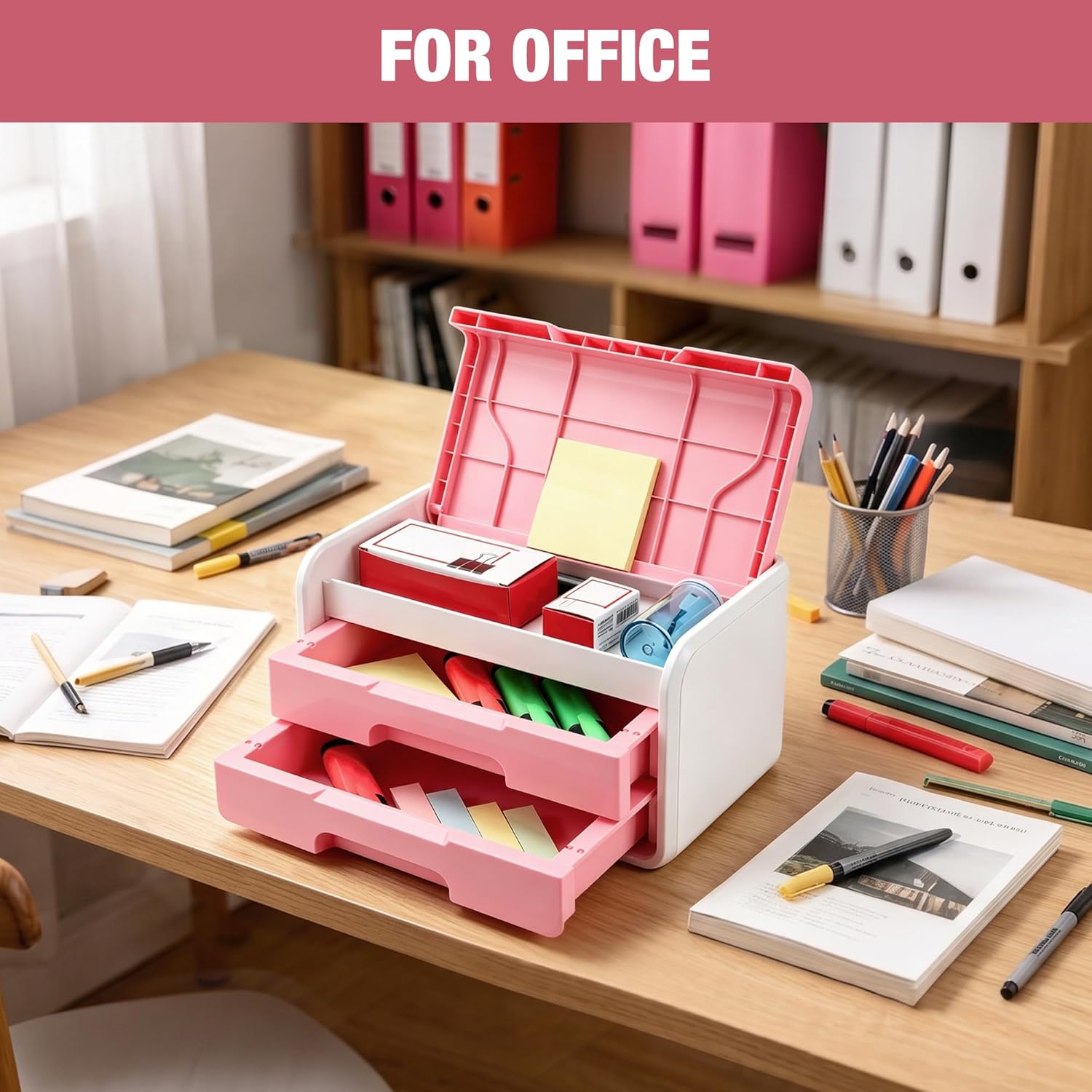 WORKPRO Mini Plastic Tool Box with 2-Drawer, Pink and White - Image 4