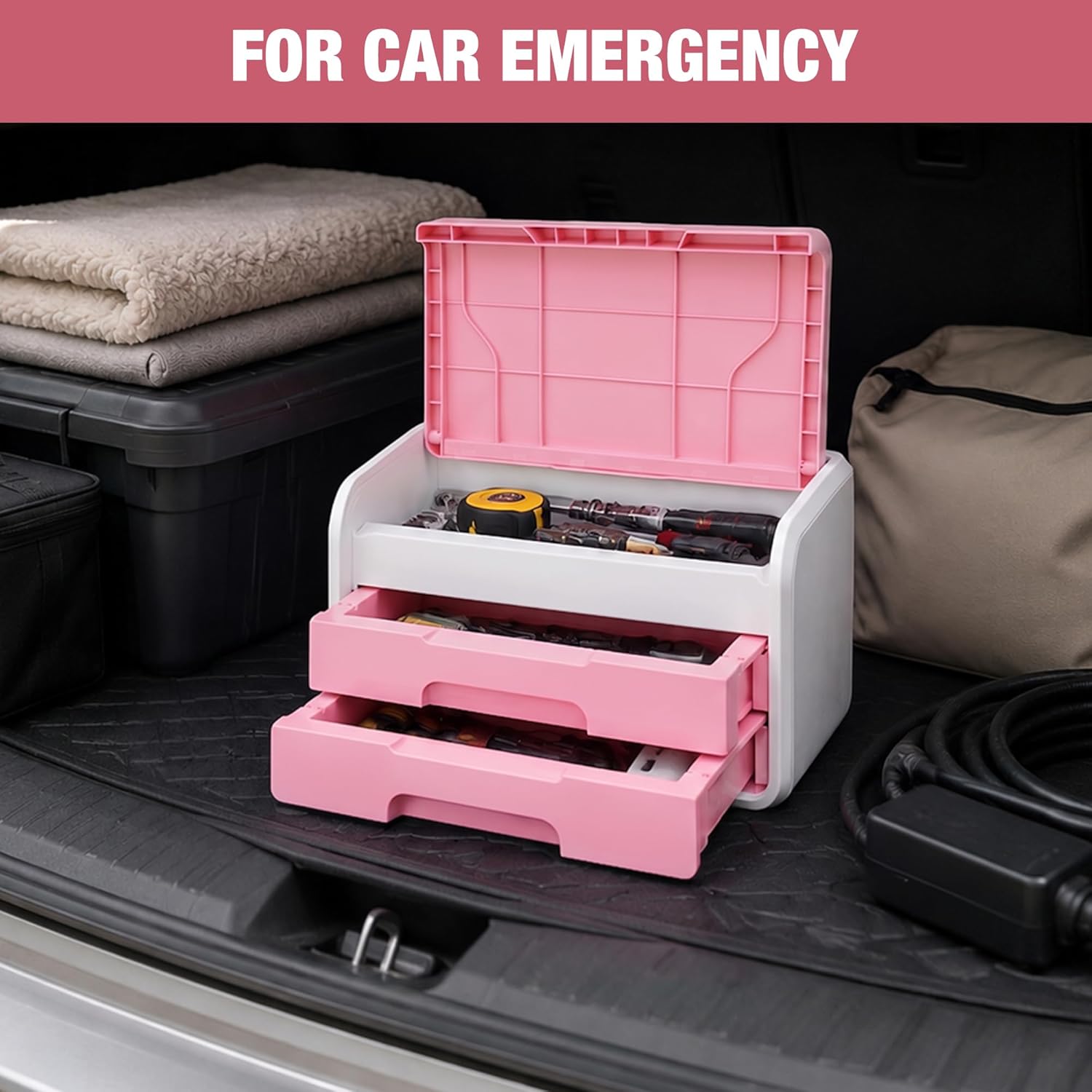WORKPRO Mini Plastic Tool Box with 2-Drawer, Pink and White - Image 8
