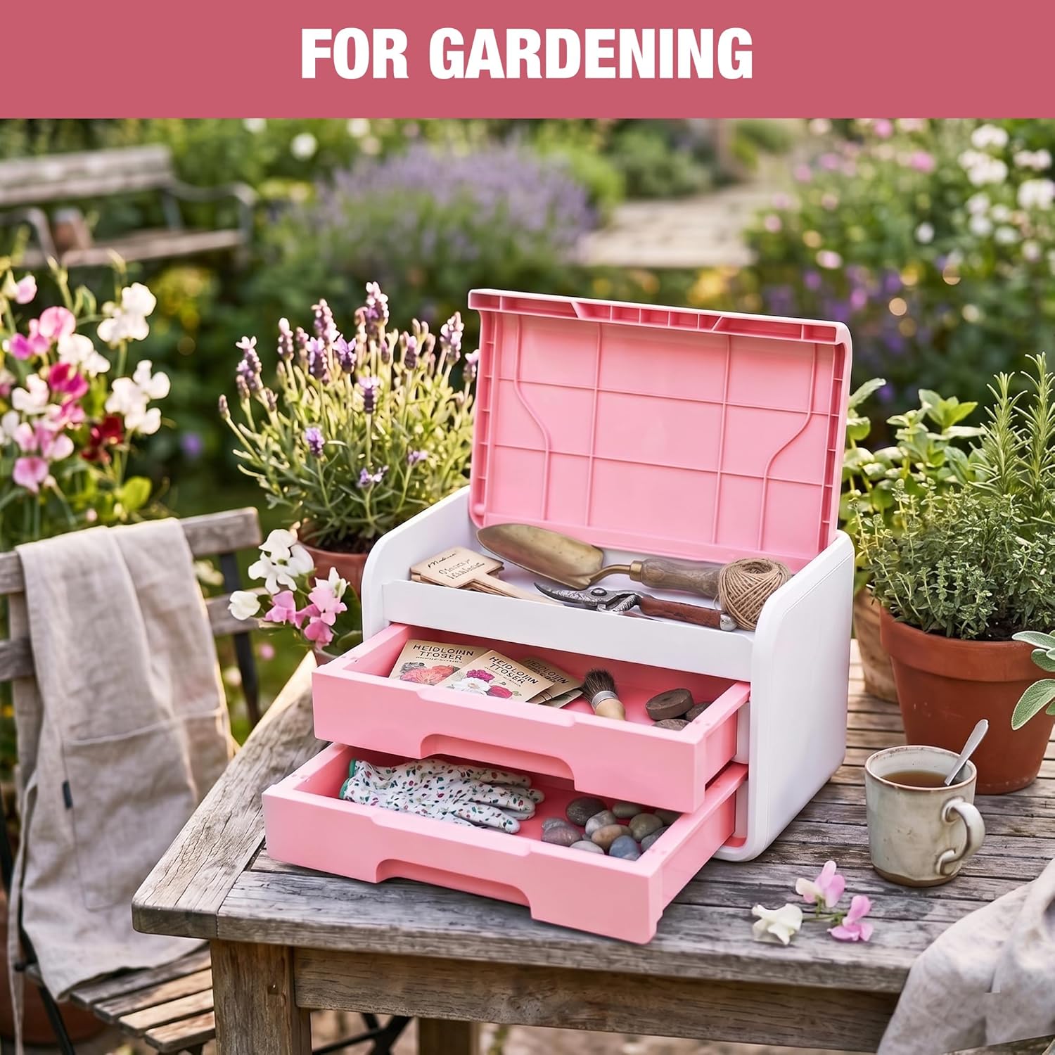 WORKPRO Mini Plastic Tool Box with 2-Drawer, Pink and White - Image 9