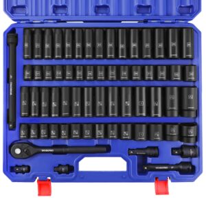 WORKPRO 65PCS 1/2” Drive Impact Socket Set, SAE&Metric Deep & Shallow Kit