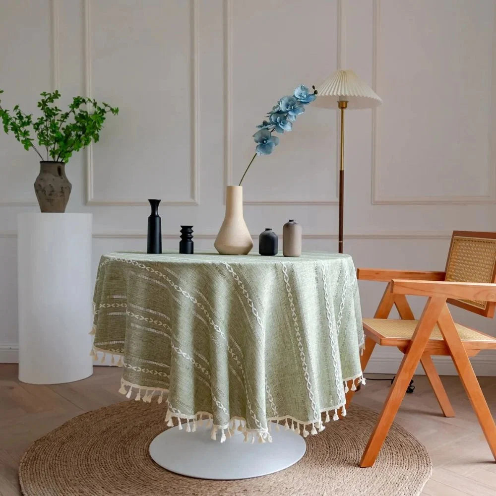 Round Tablecloth Leaf Embroidery Microfiber Machine Washable & Quick-Drying - Image 4