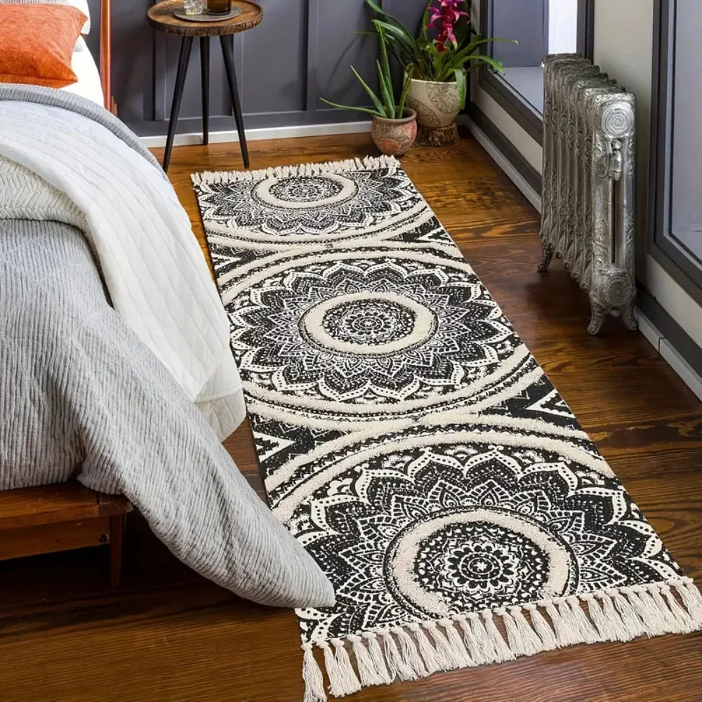 Kitchen Runner Mat Cotton Machine Washable Black & Cream - Image 2