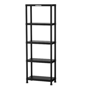 WORKPRO 5-Tier Plastic Storage Shelf, Black Freestanding Utility Organizer for Garage, Laundry Room & Basement