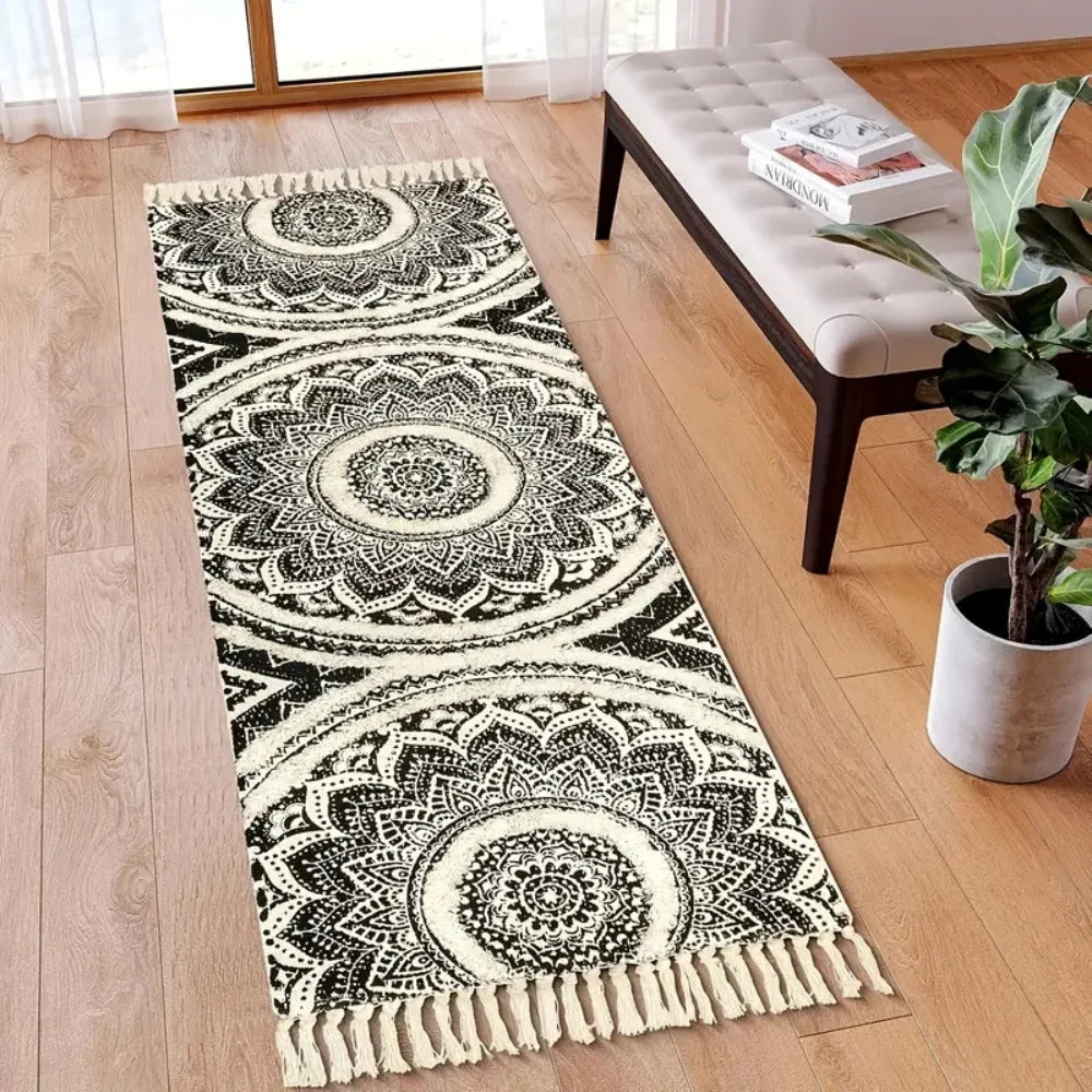Kitchen Runner Mat Cotton Machine Washable Black & Cream - Image 3