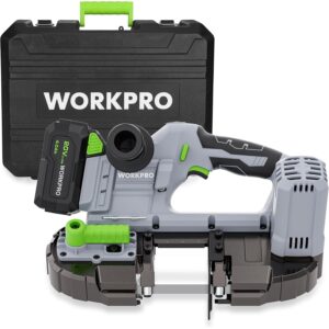 WORKPRO 20V Cordless Portable Band Saw for Cutting Metal with 3.75 Inch Cut Capacity & 6 Adjustable Speeds(370-670RPM, 324-587 SFPM)