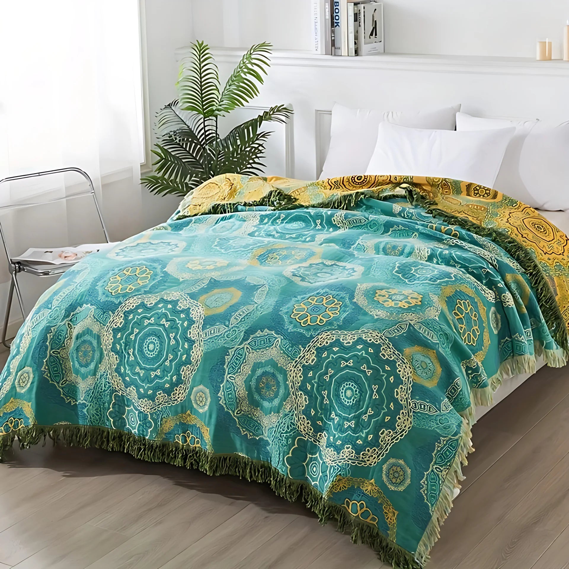 Blanket Teal Mandala Cotton Machine Washable - Image 2