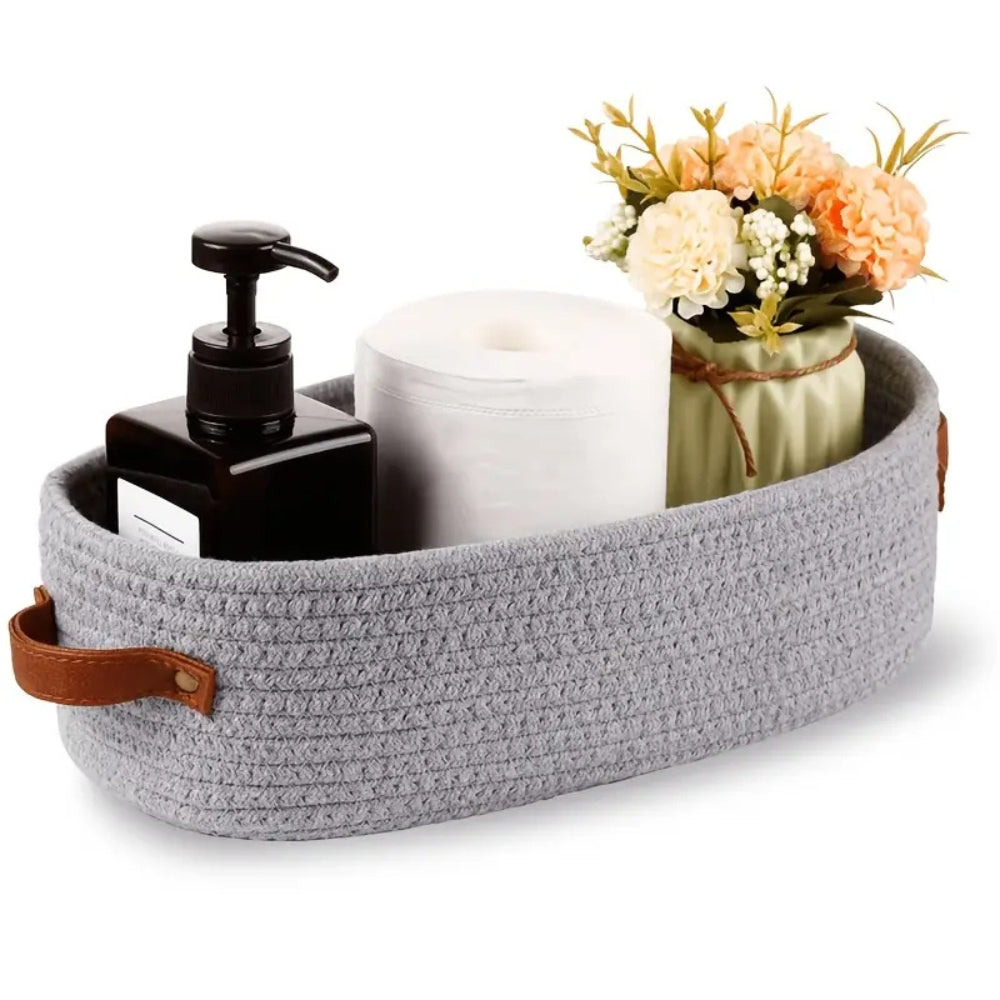 Woven Storage Basket Microfiber Blend Dual Handles - Image 2