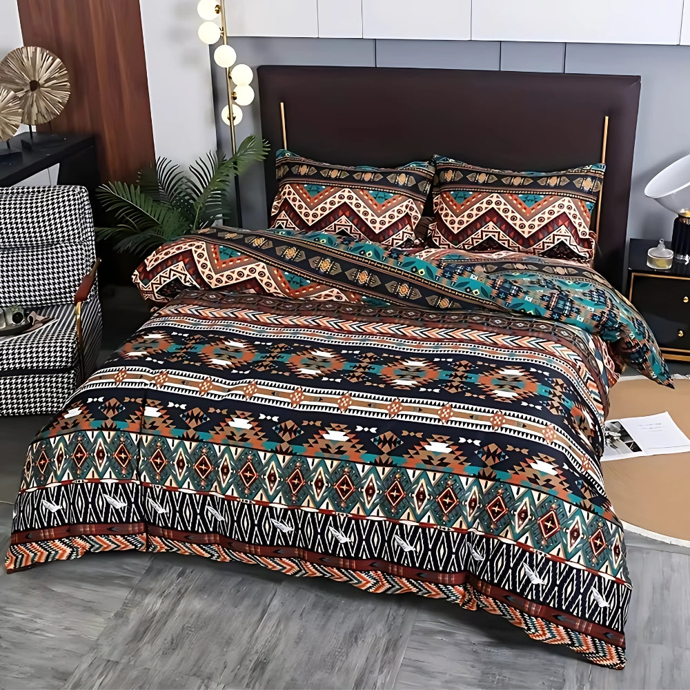 Duvet Cover Set Boho Tribal Print Cotton-Microfiber Machine Washable - Image 2