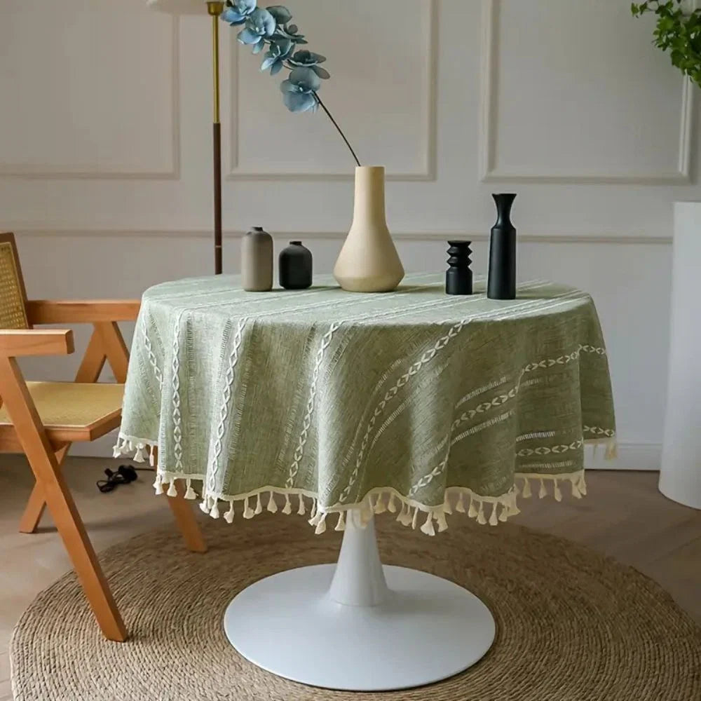 Round Tablecloth Leaf Embroidery Microfiber Machine Washable & Quick-Drying - Image 7