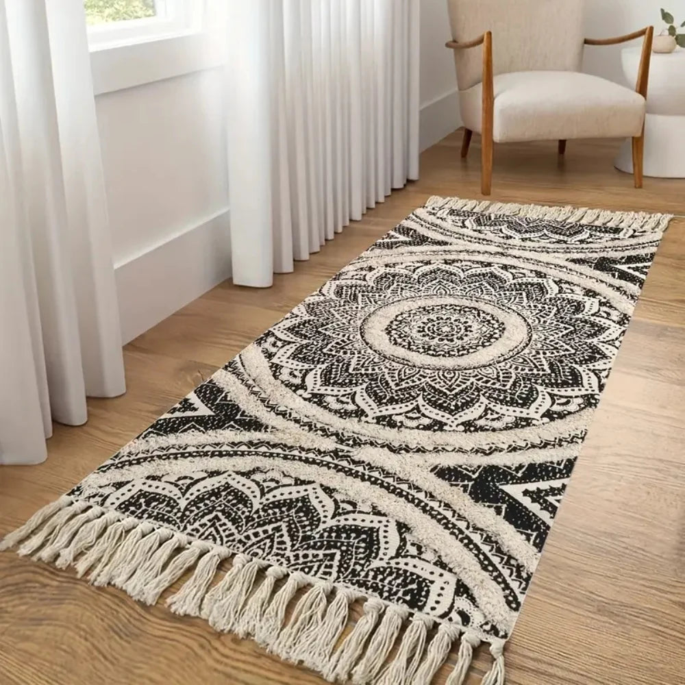 Kitchen Runner Mat Cotton Machine Washable Black & Cream - Image 4