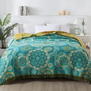 Blanket Teal Mandala Cotton Machine Washable