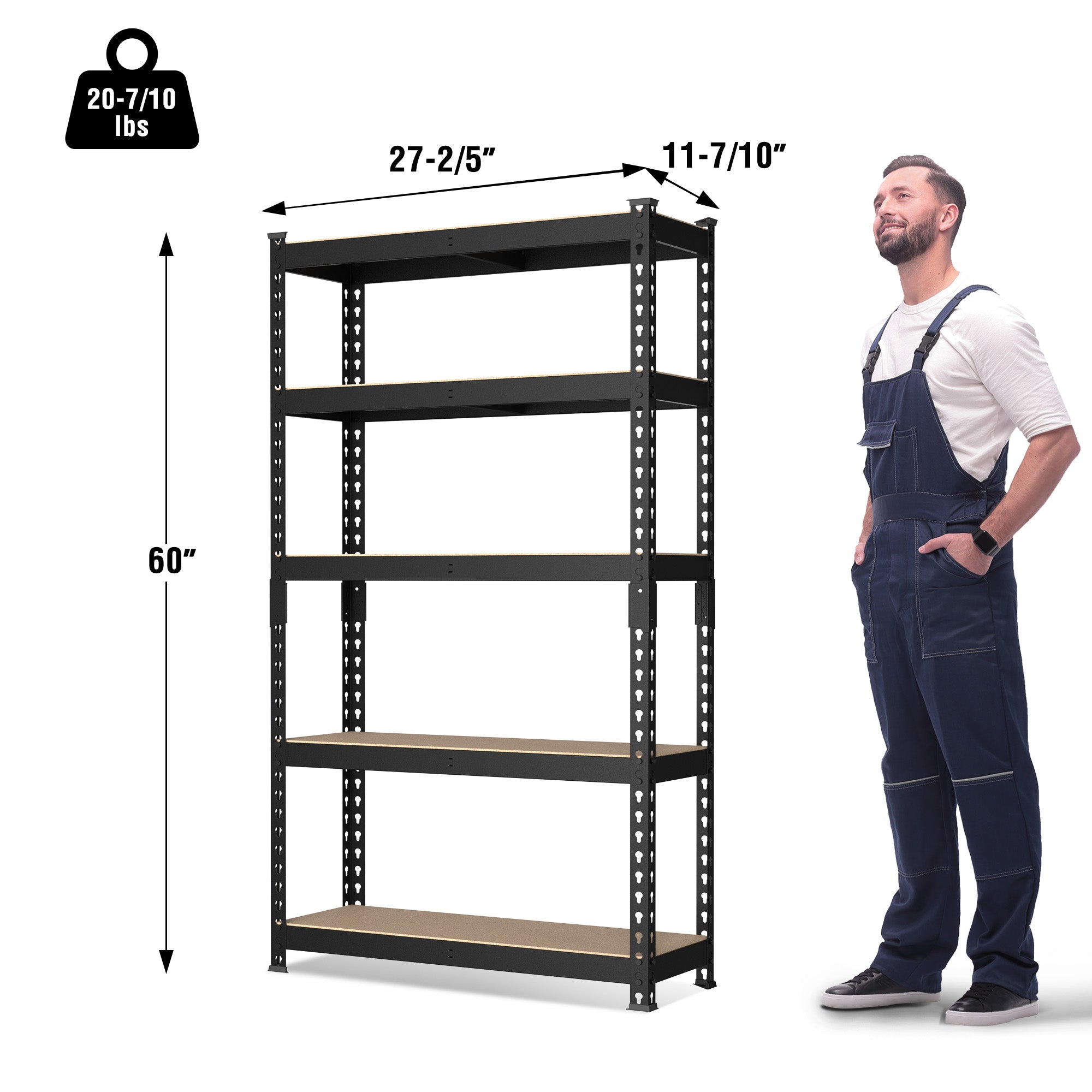 WORKPRO 5-Tier Adjustable Steel Shelving, 27-2/5"W x 11-7/10"D x 60"H, Heavy Duty Shelf with MDF Board, 1650 lbs Load Capacity (Total) - Image 2