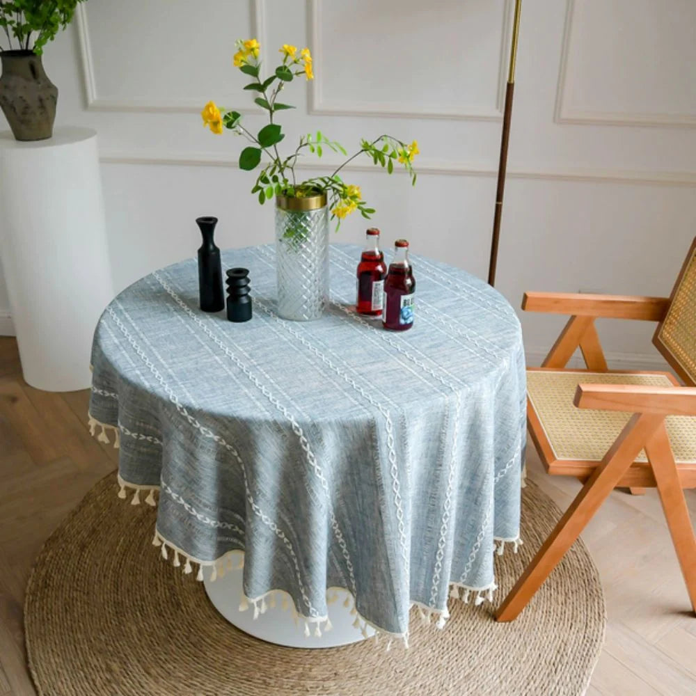 Round Tablecloth Leaf Embroidery Microfiber Machine Washable & Quick-Drying - Image 10