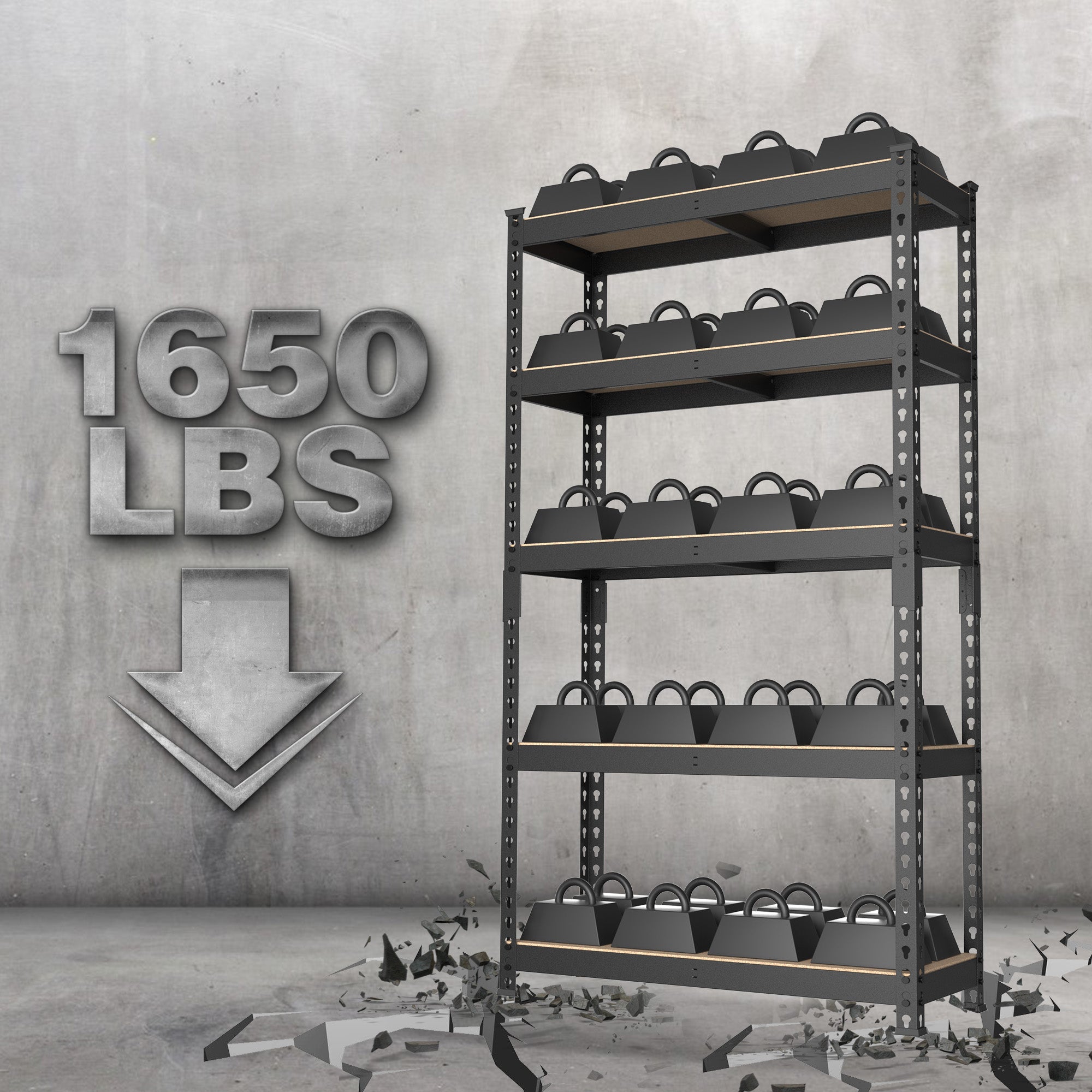 WORKPRO 5-Tier Adjustable Steel Shelving, 27-2/5"W x 11-7/10"D x 60"H, Heavy Duty Shelf with MDF Board, 1650 lbs Load Capacity (Total) - Image 3