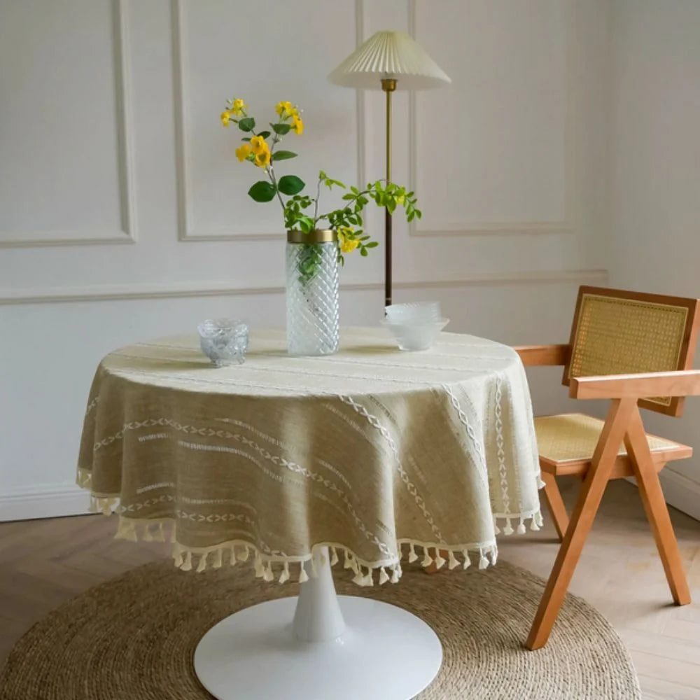 Round Tablecloth Leaf Embroidery Microfiber Machine Washable & Quick-Drying - Image 8