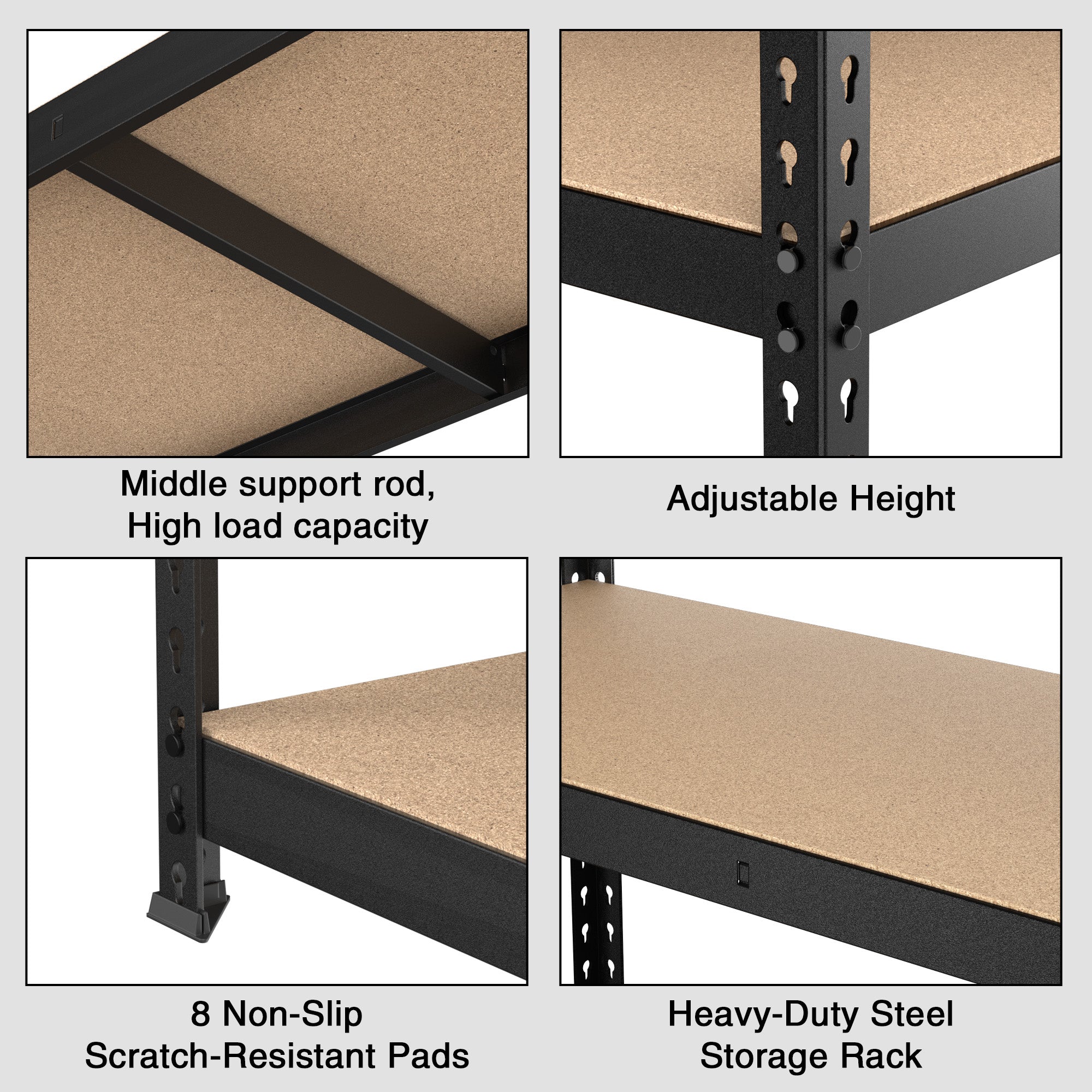 WORKPRO 5-Tier Adjustable Steel Shelving, 27-2/5"W x 11-7/10"D x 60"H, Heavy Duty Shelf with MDF Board, 1650 lbs Load Capacity (Total) - Image 4