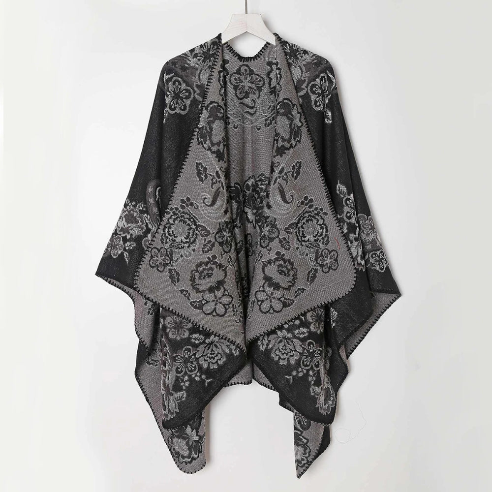 Women's Poncho Acrylic Jacquard Fringe - Image 3