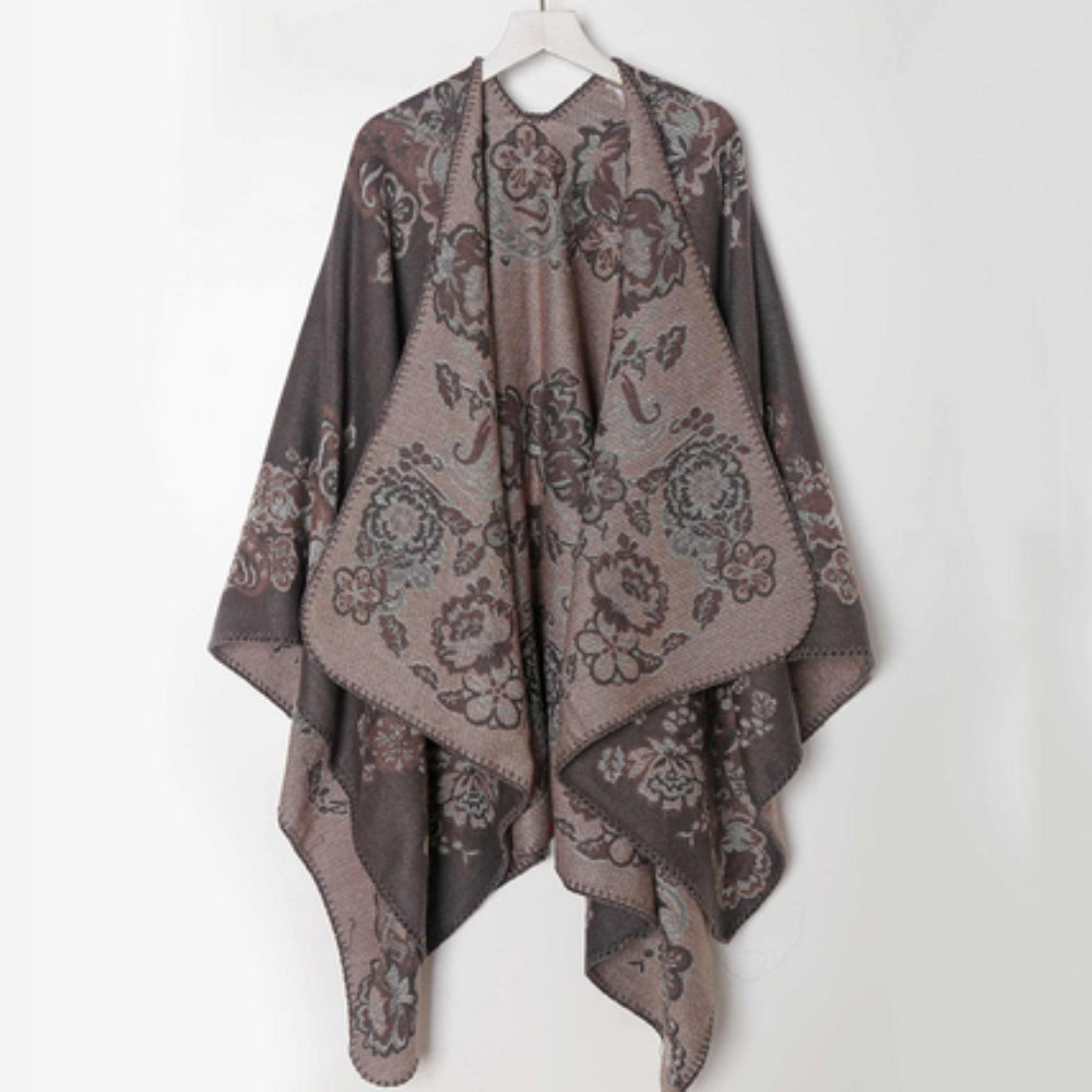 Women's Poncho Acrylic Jacquard Fringe - Image 2