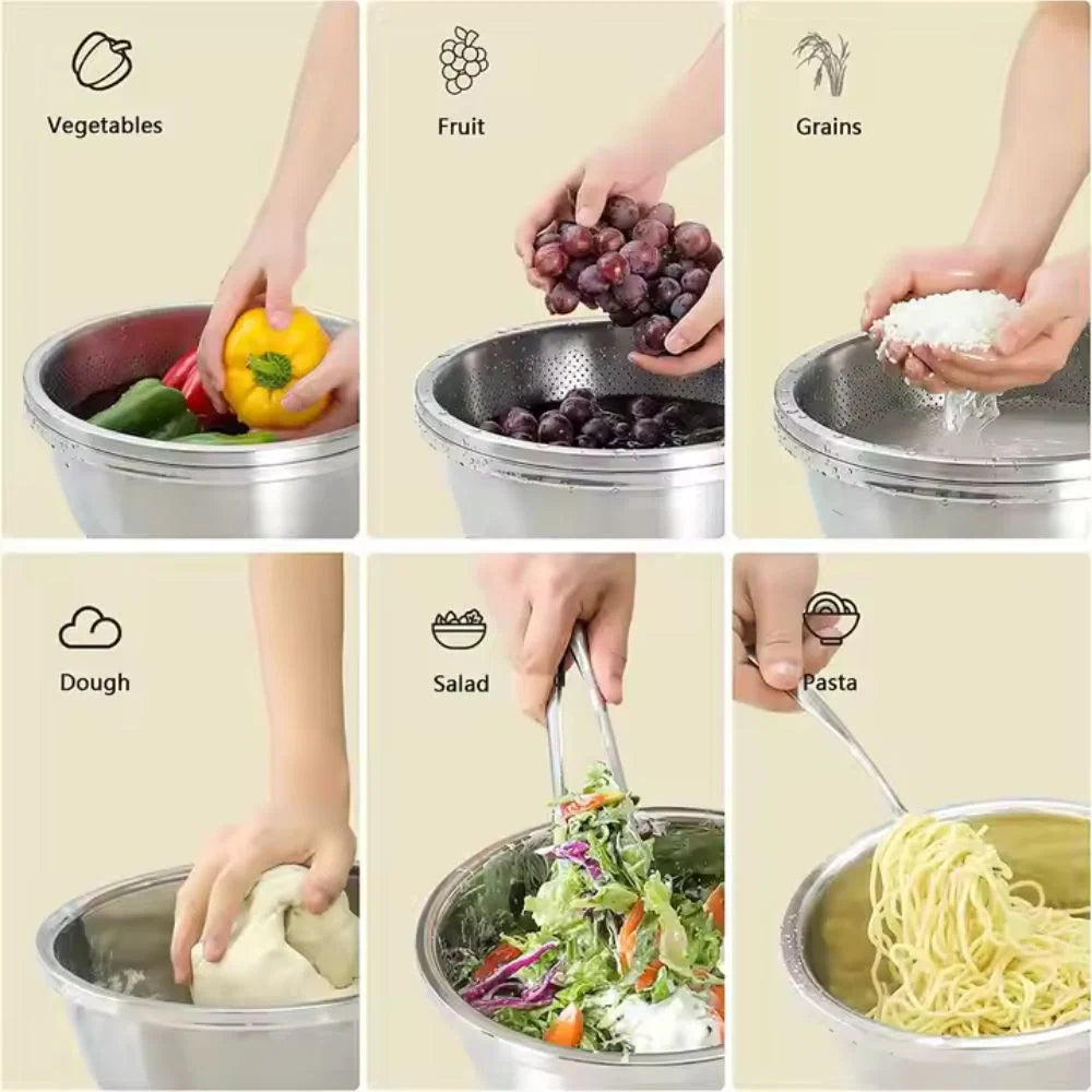 Colander & Mixing Bowl Set Fine Mesh Stainless Steel - Image 4
