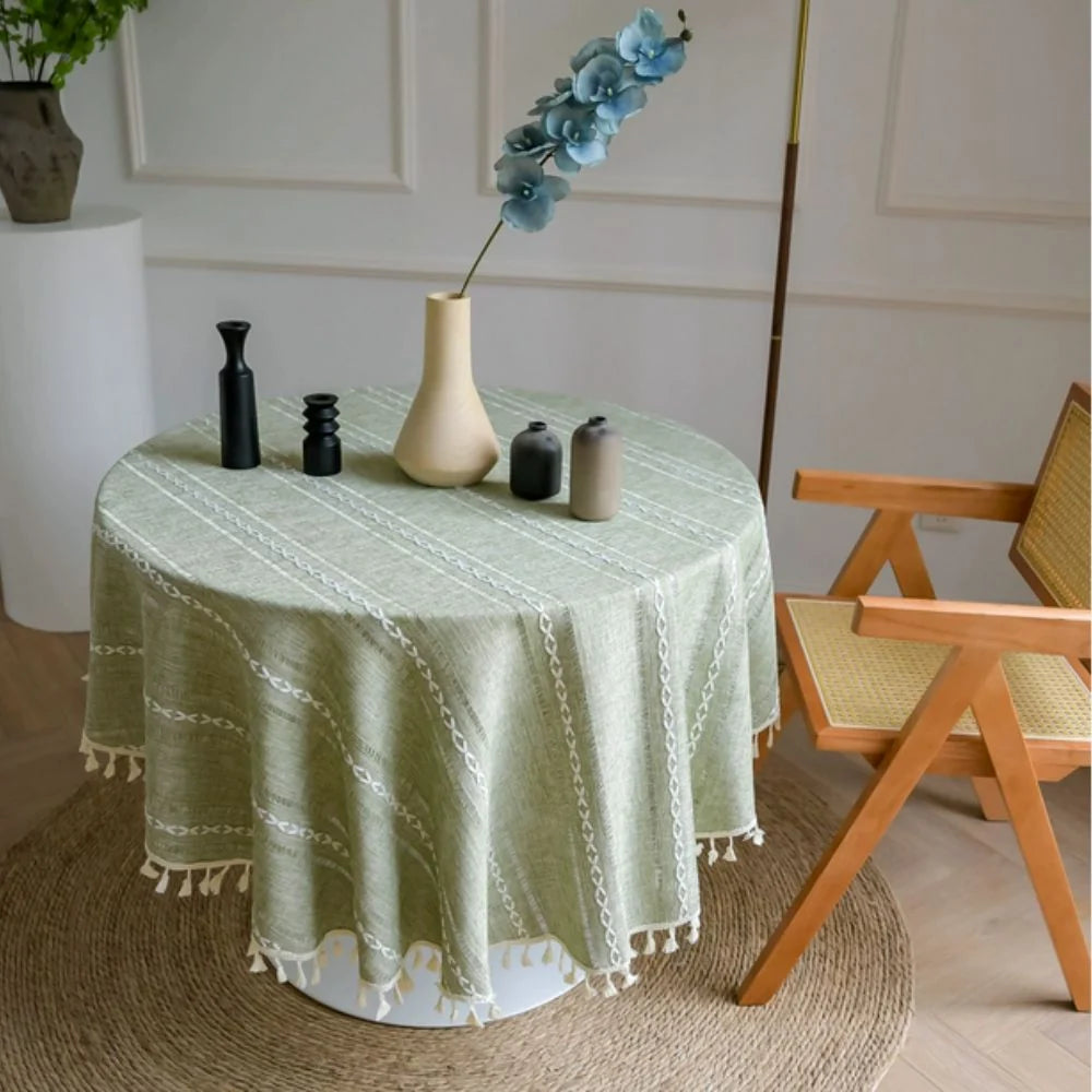 Round Tablecloth Leaf Embroidery Microfiber Machine Washable & Quick-Drying - Image 9