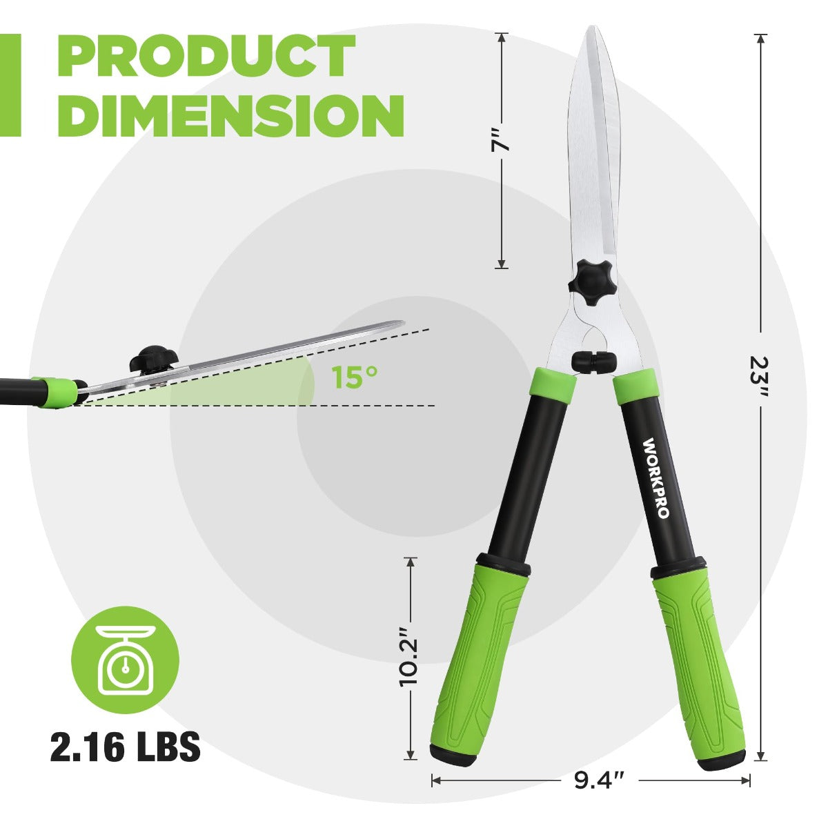 WORKPRO Hedge Shears, 23'' Manual Hedge Trimmers - Image 2