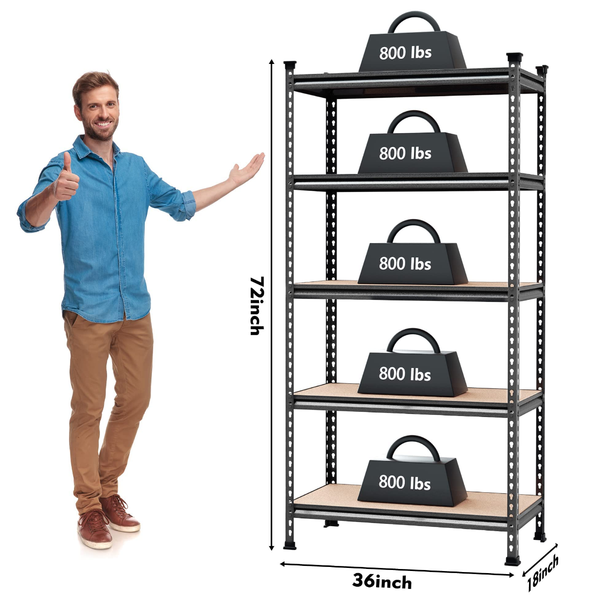 WORKPRO 5-Tier Adjustable Metal Rack Storage Heavy Duty Shelving Unit, 36”W x 18”D x 72”H, 4000 lbs Load Capacity - Image 2
