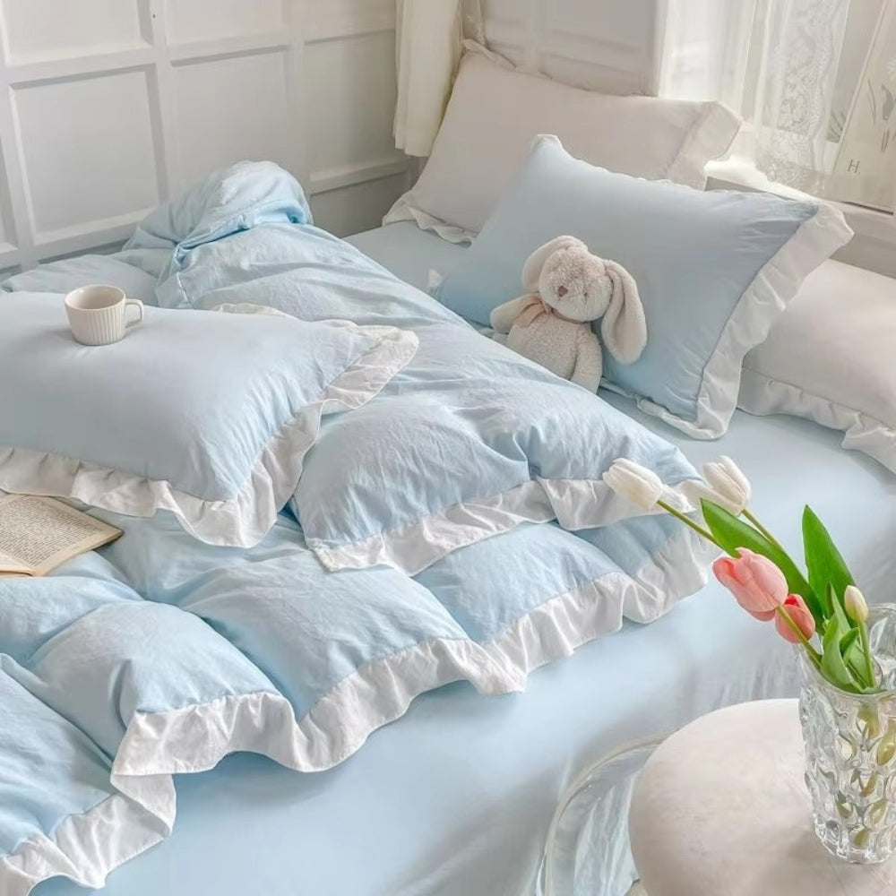 Duvet Cover Set Princess Ruffle Soft Washed Cotton - Image 2