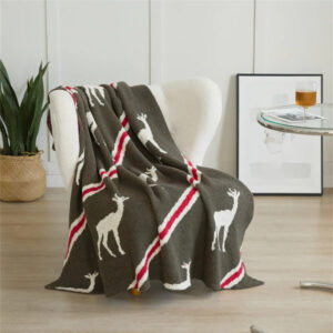 Throw Blanket Stag Motif Microfiber Blend Machine Washable