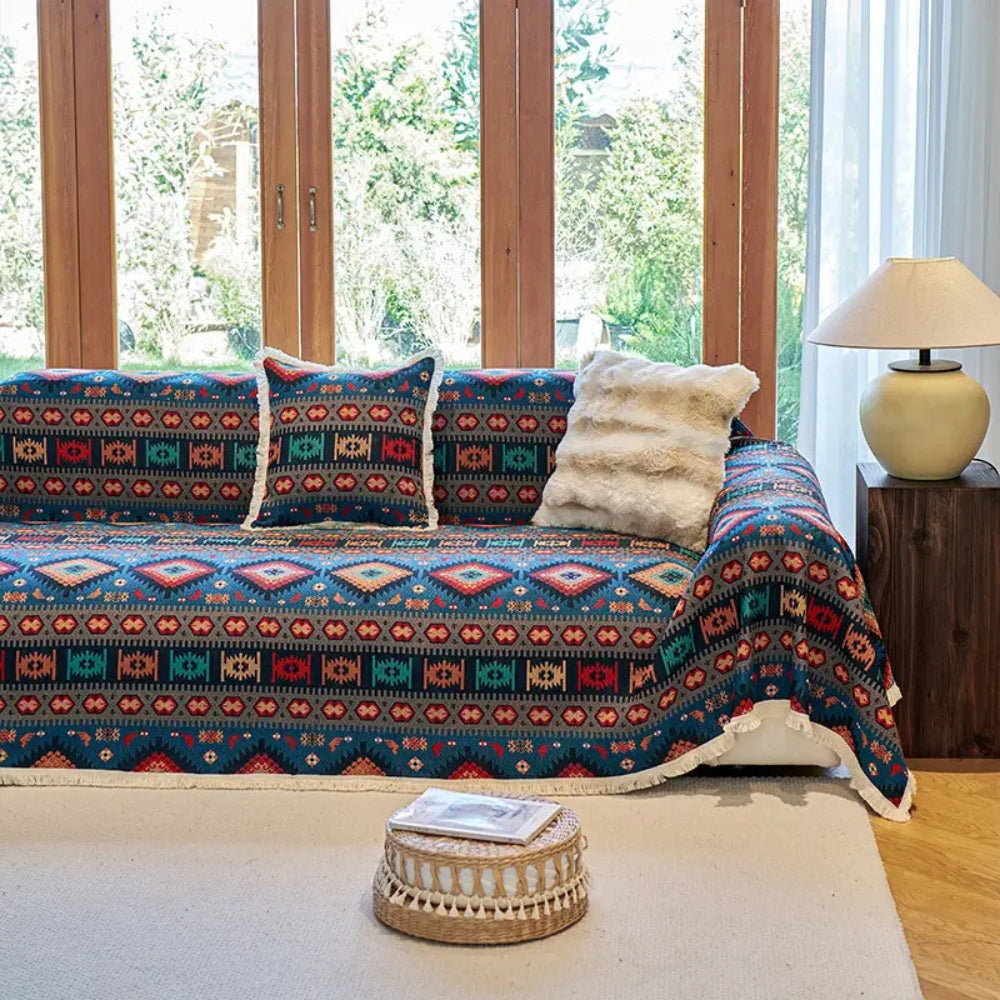 Sofa Cover Vibrant Geometric Jacquard Cotton-Linen Blend Pet-Friendly - Image 2