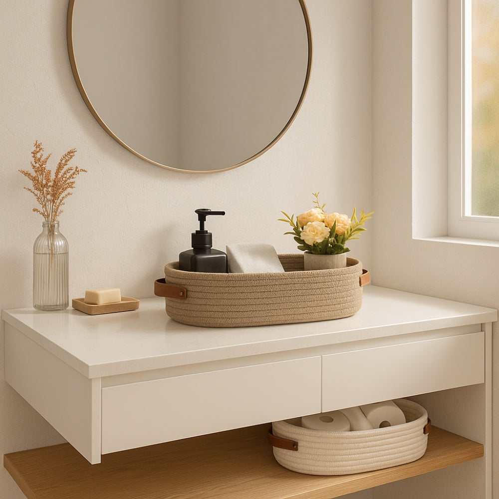 Woven Storage Basket Microfiber Blend Dual Handles - Image 6