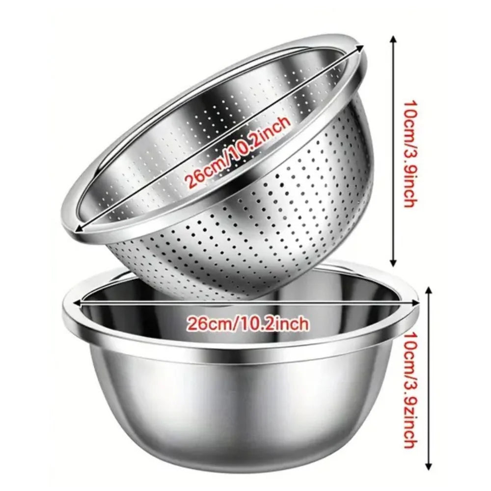 Colander & Mixing Bowl Set Fine Mesh Stainless Steel - Image 9
