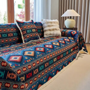 Sofa Cover Vibrant Geometric Jacquard Cotton-Linen Blend Pet-Friendly