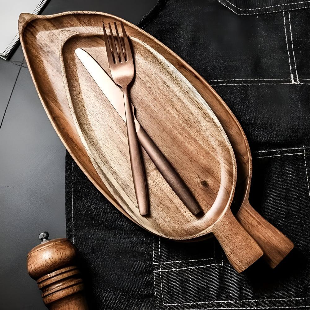 Serving Plate Leaf-Shaped Natural Wood - Image 8