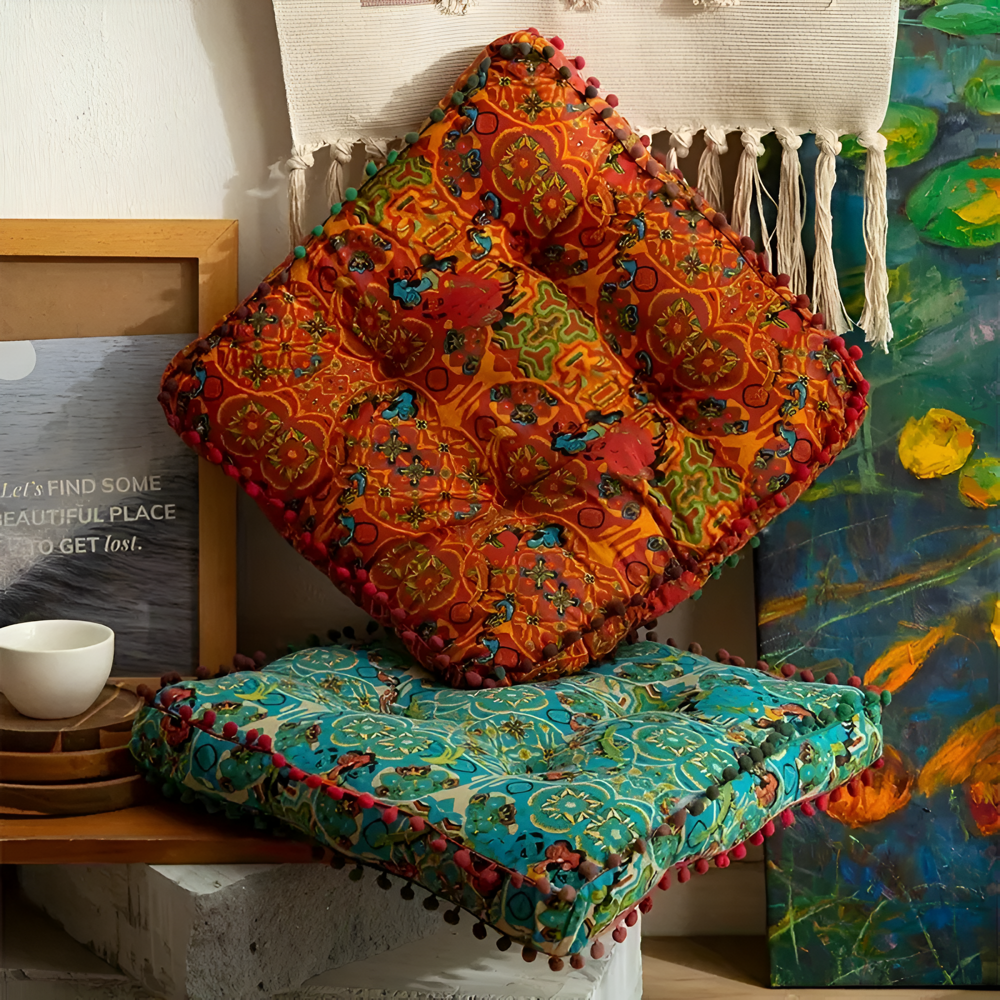 Floor Cushion Bohemian Embroidered Thick Cushioning & Durable Fabric - Image 2