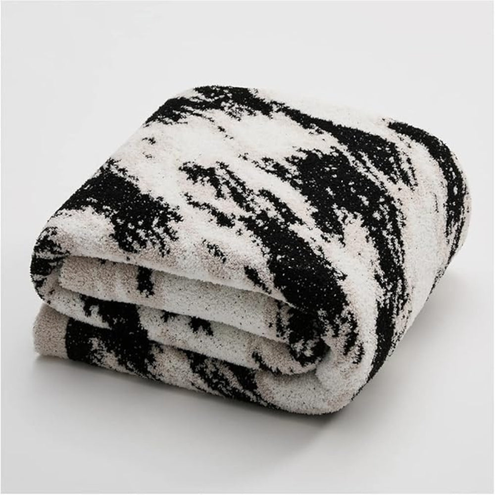 Fuzzy Knit Throw Blanket Cotton Microfiber Black & White - Image 8