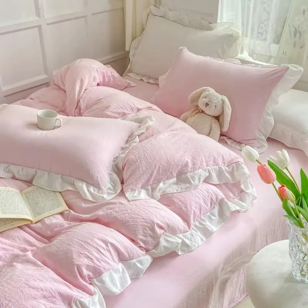 Duvet Cover Set Princess Ruffle Soft Washed Cotton - Image 4