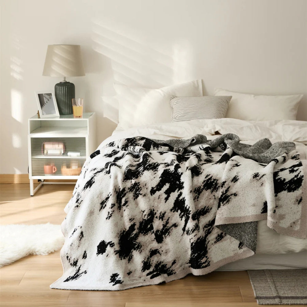 Fuzzy Knit Throw Blanket Cotton Microfiber Black & White - Image 4
